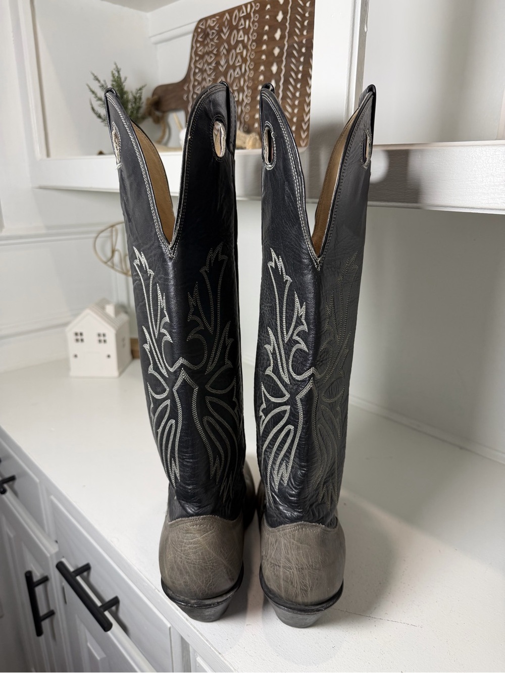 Nocona Drover Womens 9B Gray Black Leather Cowboy Boots Made USA Vintage - Picture 6 of 10